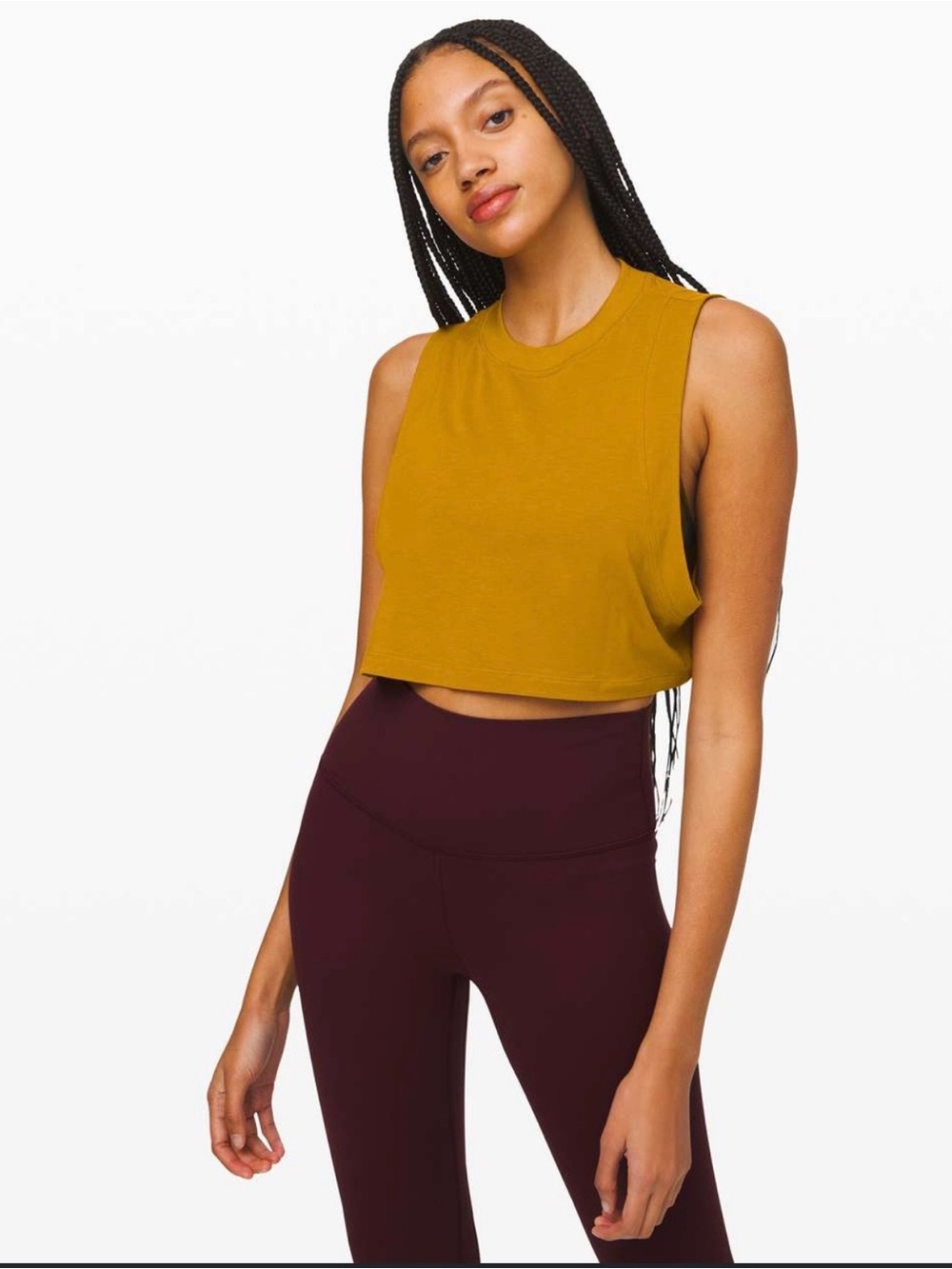 lululemon athletica Cropped Muscle Tank in Mustard boyfriend crop tank